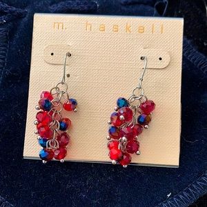 Gorgeous Layered Ruby Red with Navy Colored Faucet Beaded Dangle Earrings